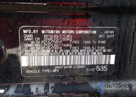 2019 Mitsubishi Eclipse Cross Es из США, поврежденный, VIN JA4AT3AA8KZ029467